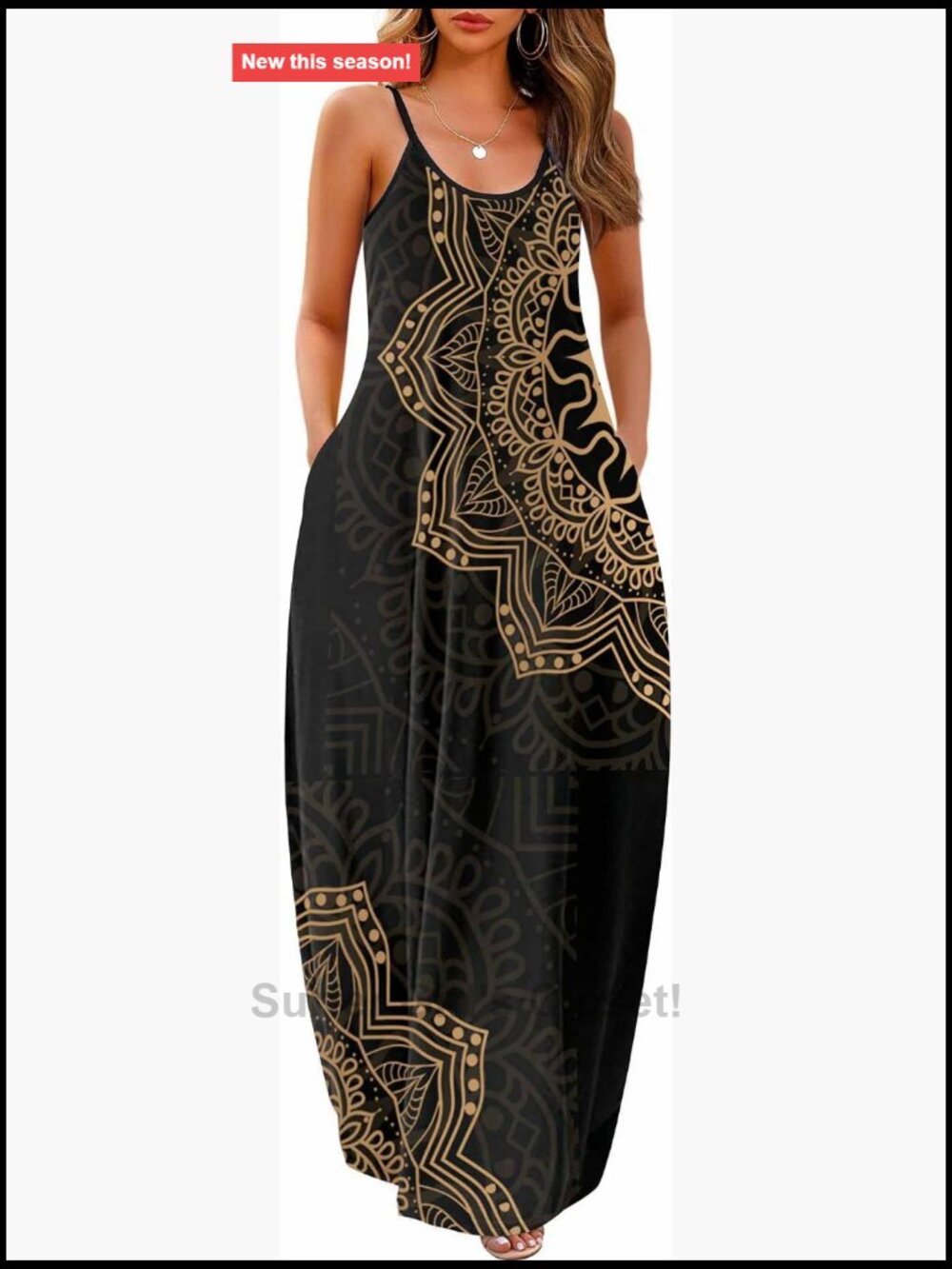 Womens Maxi Dress with Pockets Sleeveless Adjustable Straps Loose Fit Casual